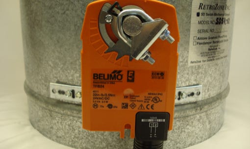 Retrozone Super Duty Spring Return Dampers, 24vac spring return damper motor, 120vac spring return damper motor, 240vac spring return damper motor, HVAC